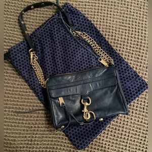 Rebecca Minkoff Dark Blue Crossbody Bag with Gold Chain